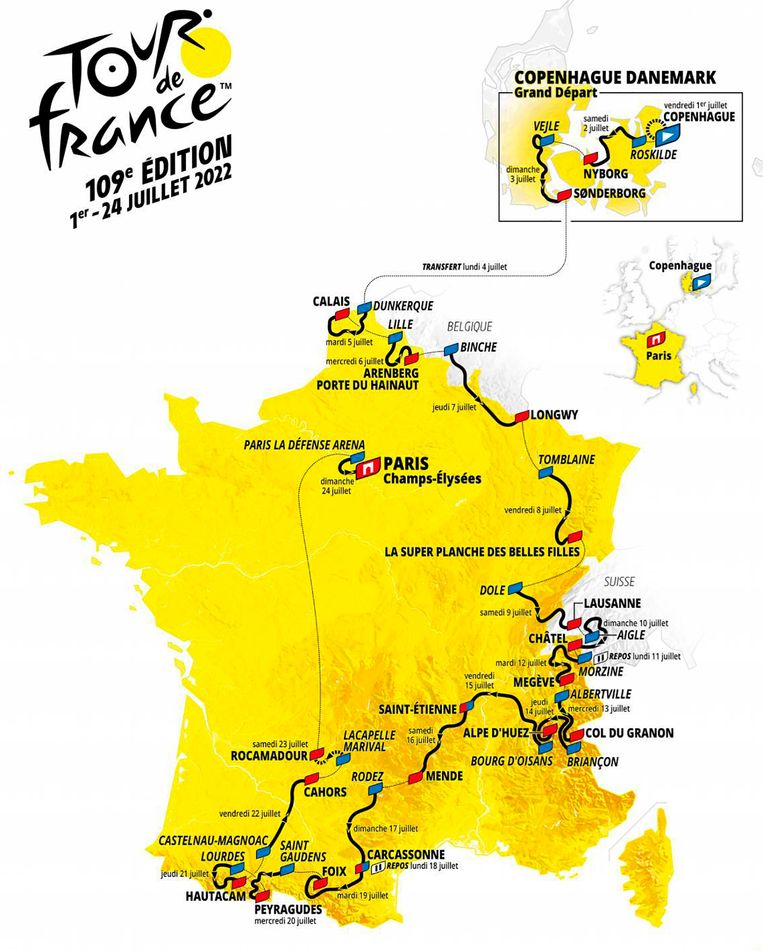 Overzichtskaart van de route van de Tour de France 2022