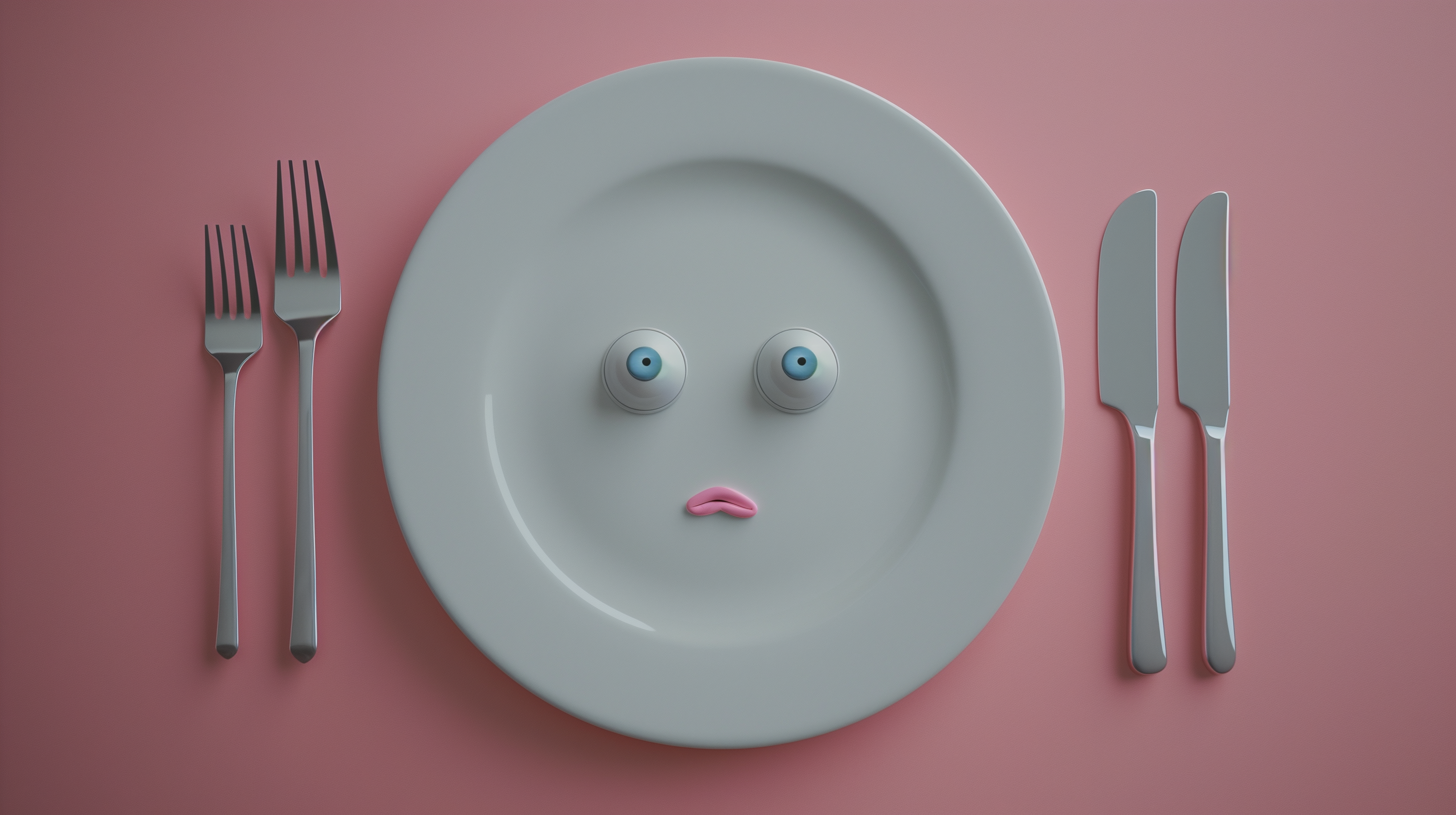 Illustratie bord met plastic ogen en lippen die erbovenop liggen 