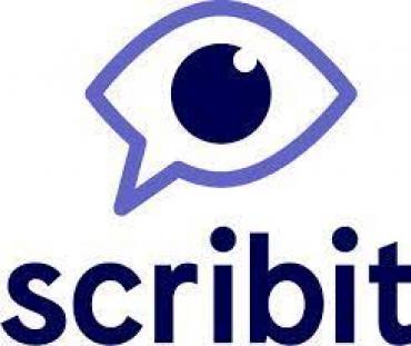 logo Scribit: een oog als tekstballon boven de naam scribit