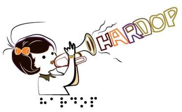Het logo van Hardop: een meisje met trompet
