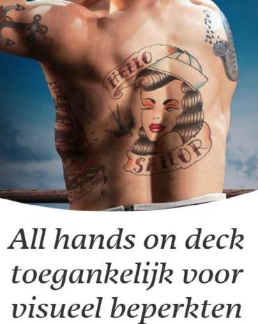 de poster van de voorstelling All Hands on Deck met daarop een ontblote zeemansrug met tatoeages