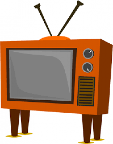 Tekening oud oranje TV-toestel met 2 antennes