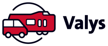 Logo van Valys: Twee rode voertuigen met daarnaast het woord 'Valys'