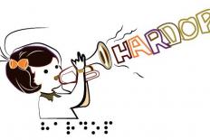 Het logo van Hardop: een meisje met trompet
