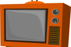 Tekening oud oranje TV-toestel met 2 antennes