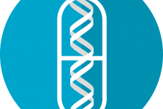 DNA streng afgebeeld binnen de omtrek van een medicatietablet